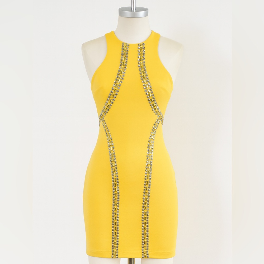 Bebe XXS Yellow Embellished Dress